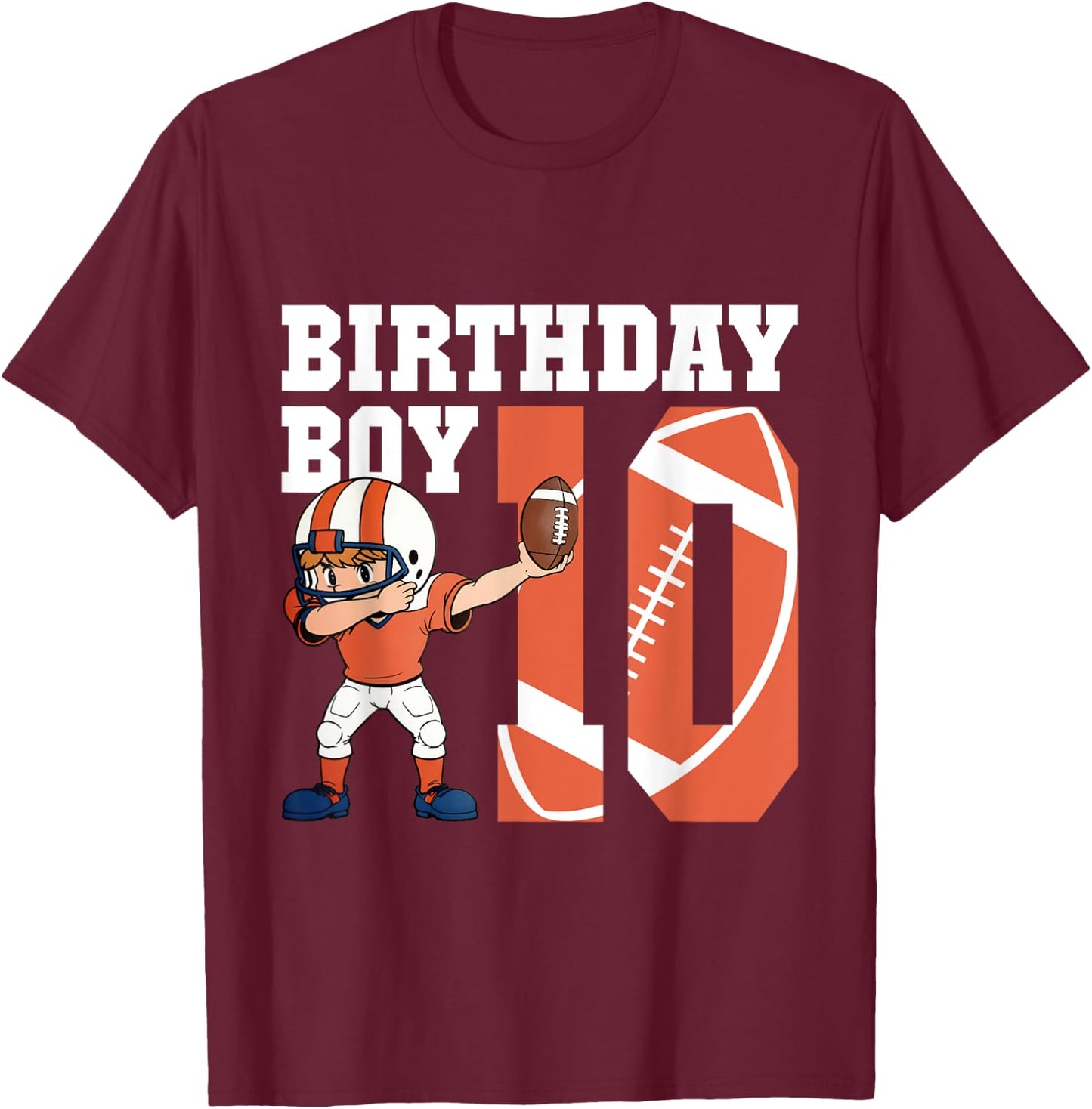 10th Birthday Boy Football Player Dabbing 10 Years Old T-Shirt - T-Shirt | Maroon