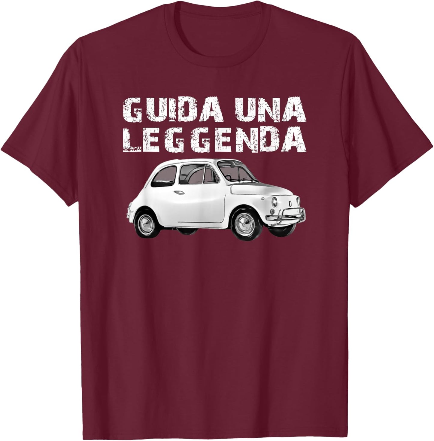 DOMI Fiat 500 Classic , Black, Small, Short Sleeve T-Shirt - T-Shirt | Maroon