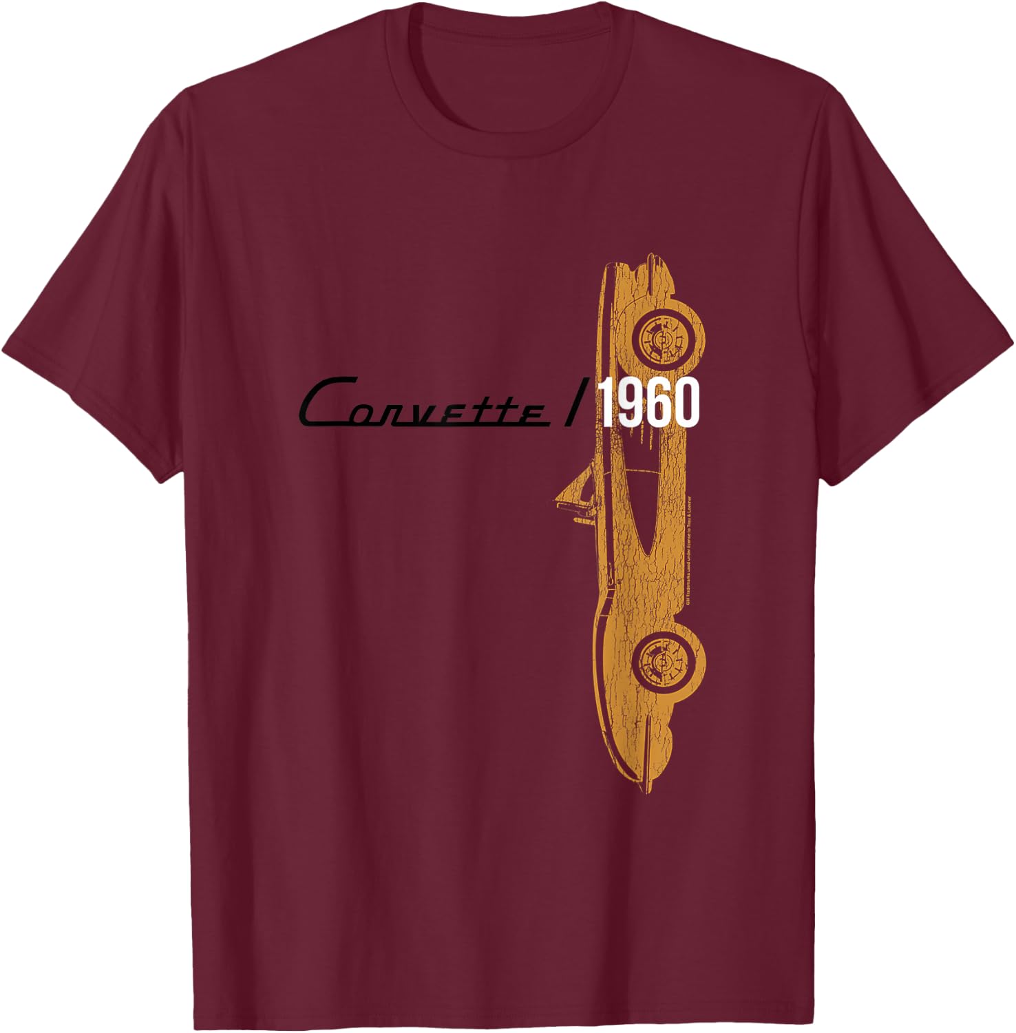 TNT -Adults Classic Fit Grey Corvette 1960 T-Shirt - T-Shirt | Maroon