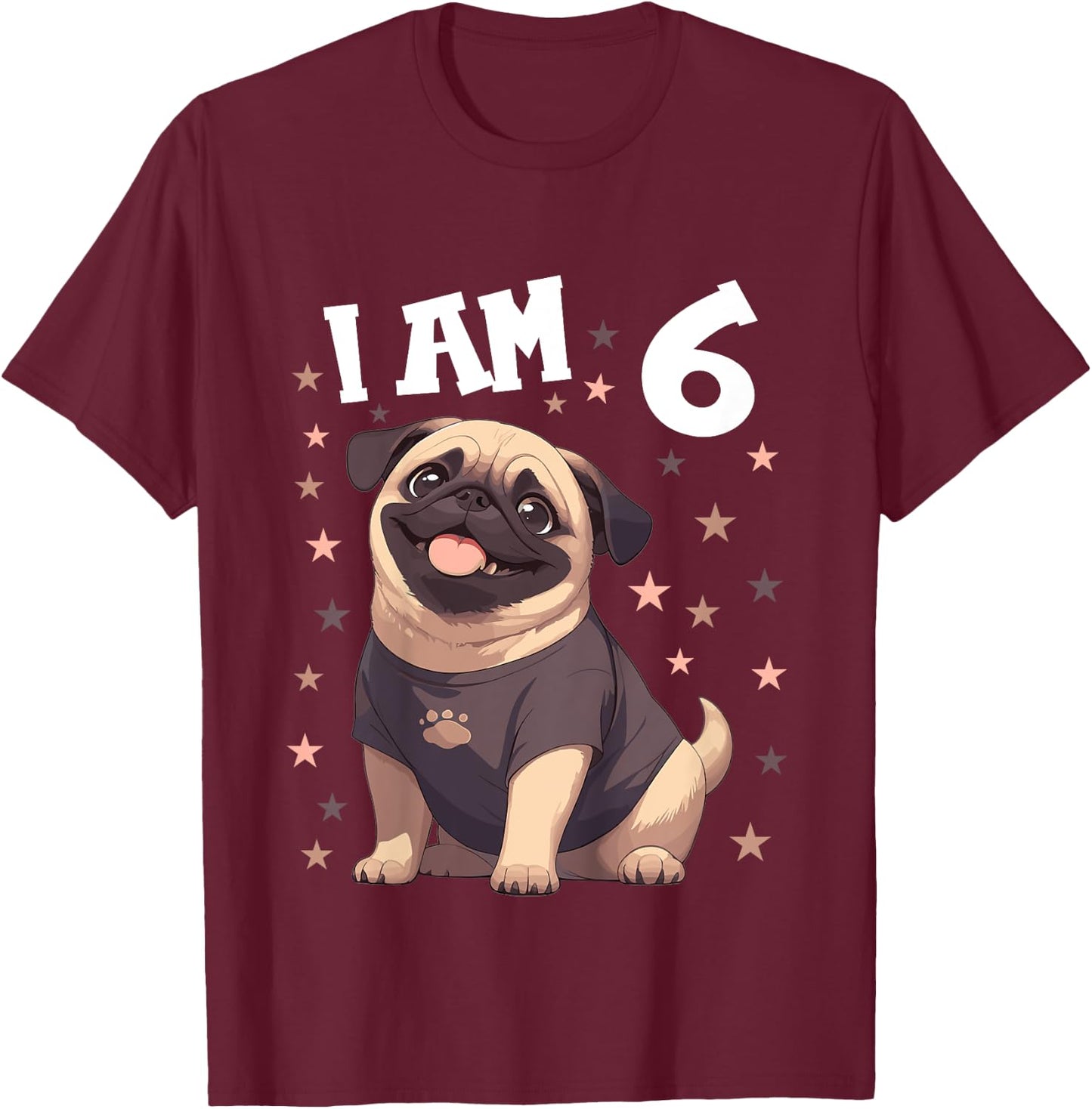 Kids 6 Years old 6th birthday Pugs Pug T-Shirt - T-Shirt | Maroon