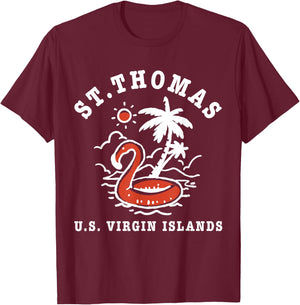 St. Thomas US Virgin Islands Vacation Flamingo Beach T-Shirt - T-Shirt | Maroon