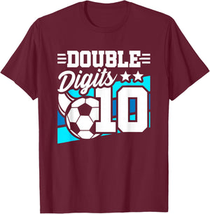 Soccer Boy Birthday 10 Year Old Double Digits 10th Birthday T-Shirt - T-Shirt | Maroon