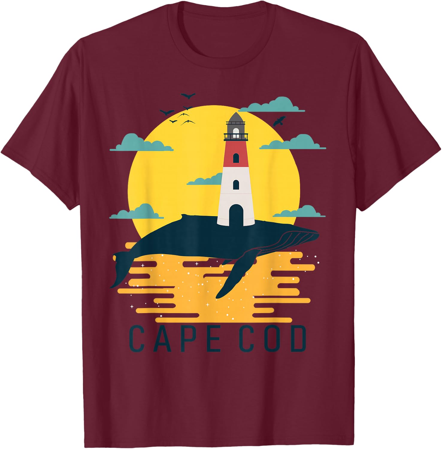 Cape Cod Nauset Lighthouse Vacation Sunset Whale Tourist T-Shirt - T-Shirt | Maroon