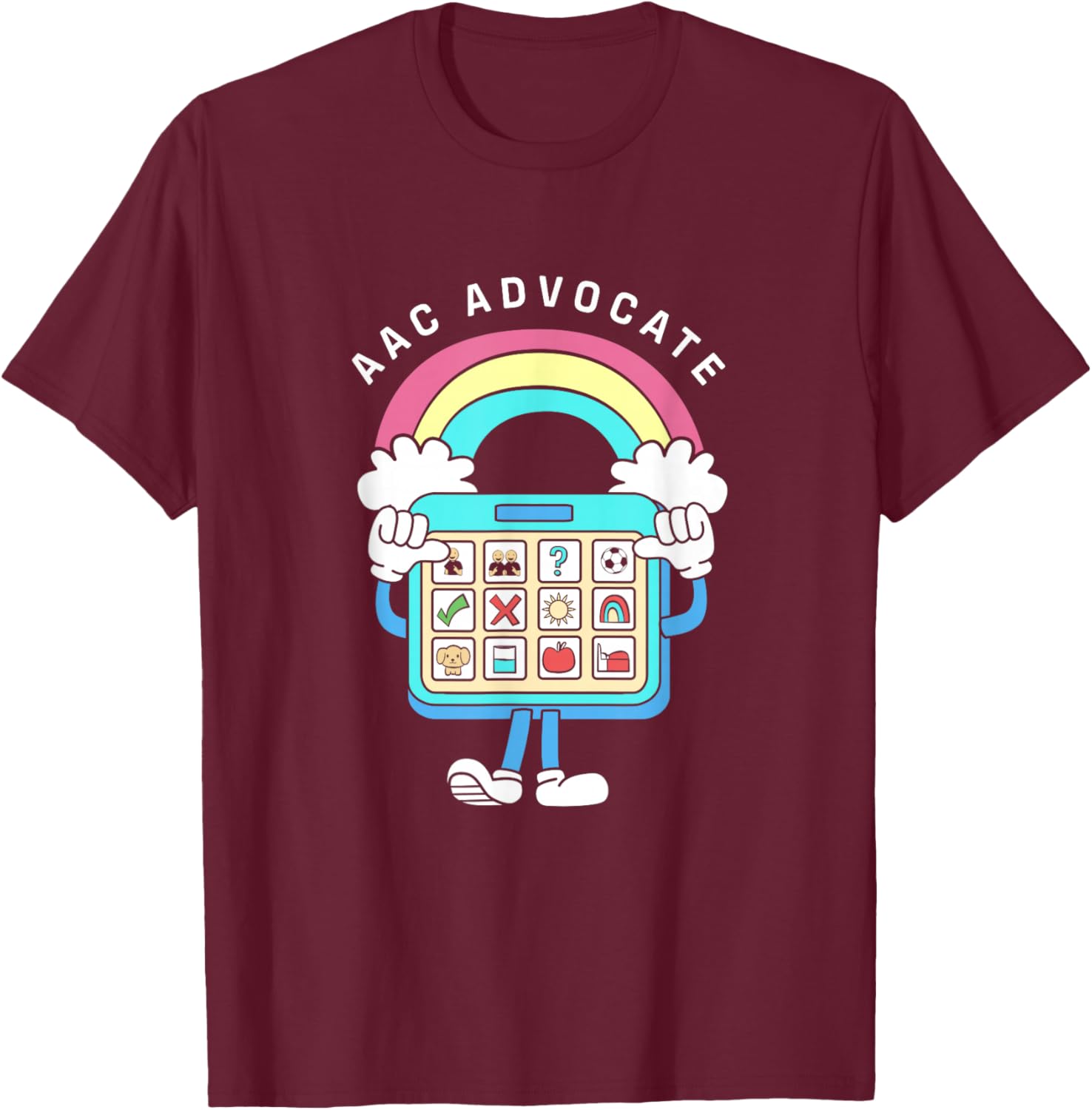 Cute Rainbow AAC Communication Device Advocate AAC Awareness T-Shirt - T-Shirt | Maroon