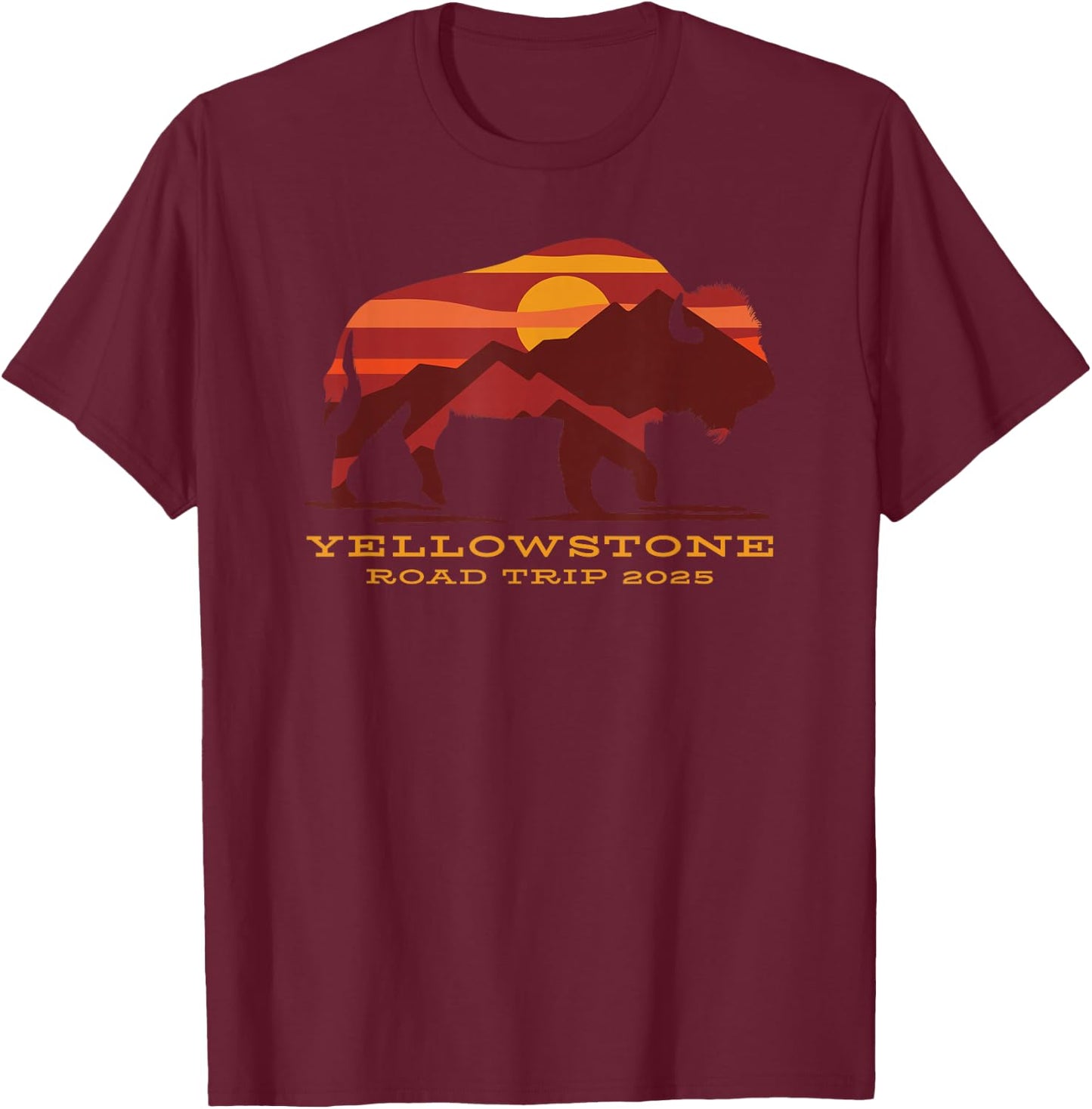 Yellowstone National Park Family Road Trip 2025 Matching T-Shirt - T-Shirt | Maroon
