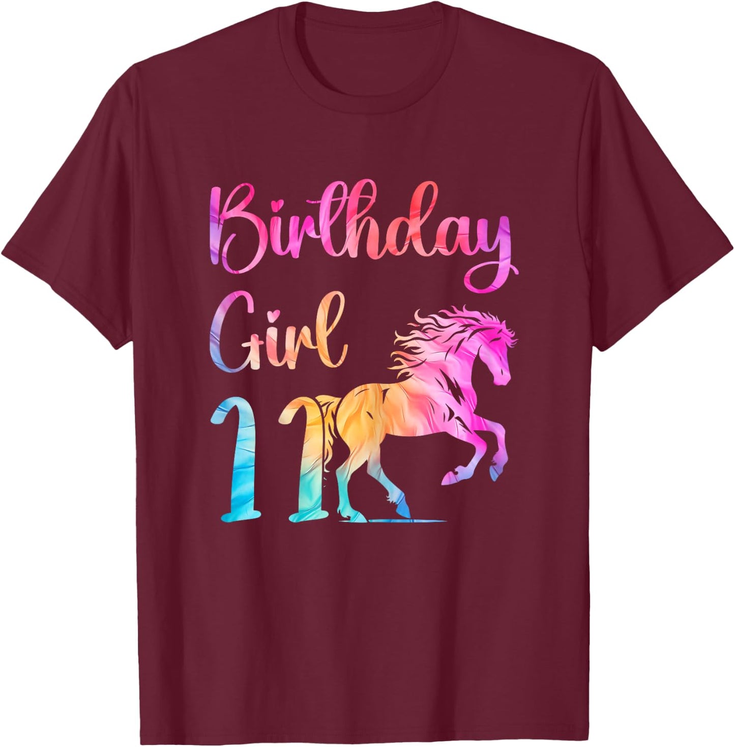 11th Birthday Horse 11 Year Old Girl Birthday Horse Lovers T-Shirt - T-Shirt | Maroon