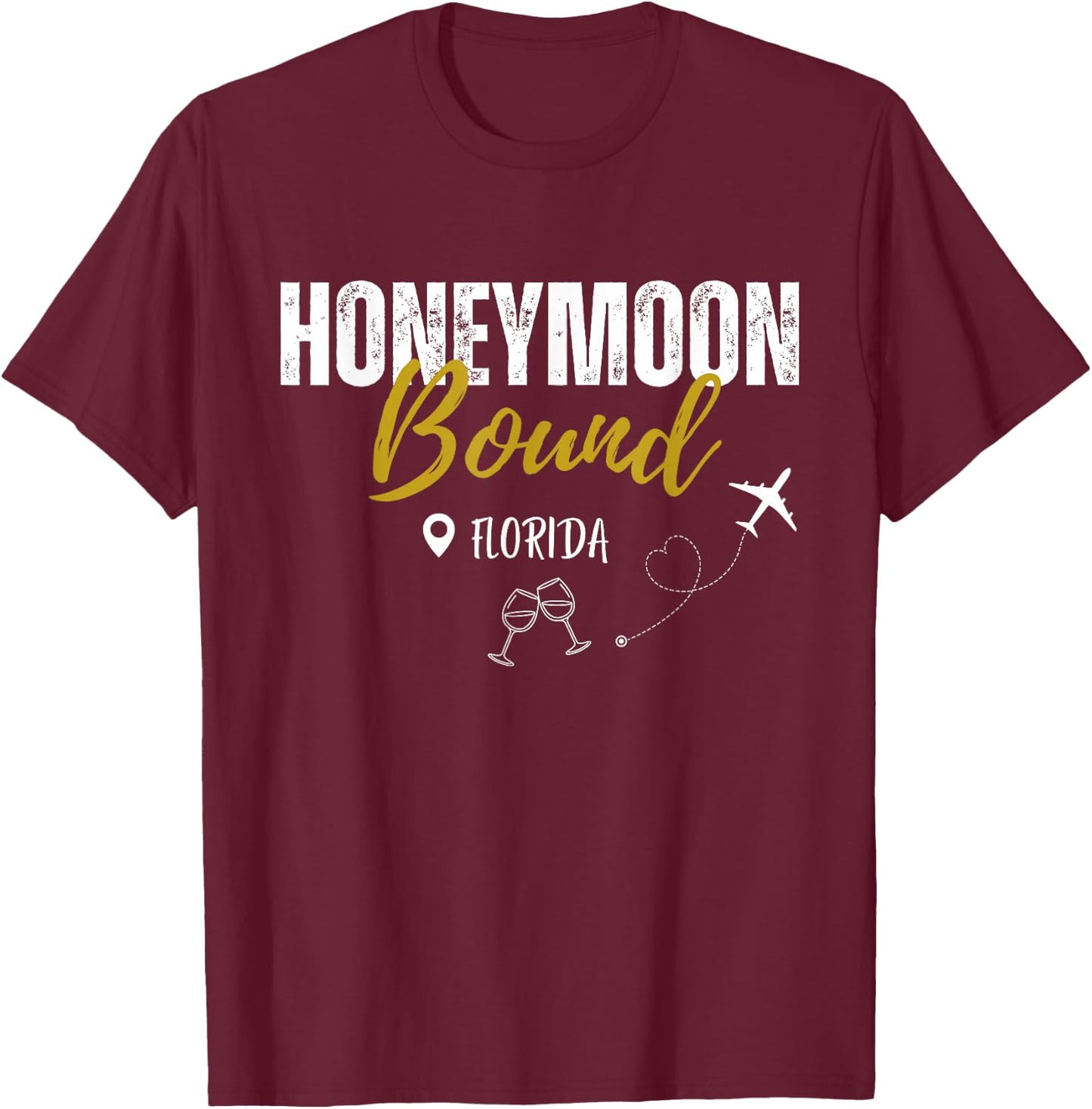 Honeymoon Bound Vacation Trip Florida Matching Couple T-Shirt - T-Shirt | Maroon