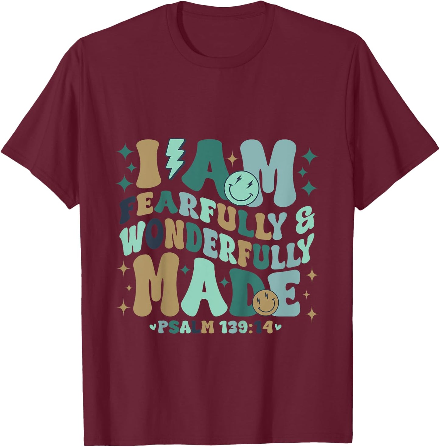 Kids I am Fearfully & Wonderfully Made Retro Bible Verse Kids T-Shirt - T-Shirt | Maroon
