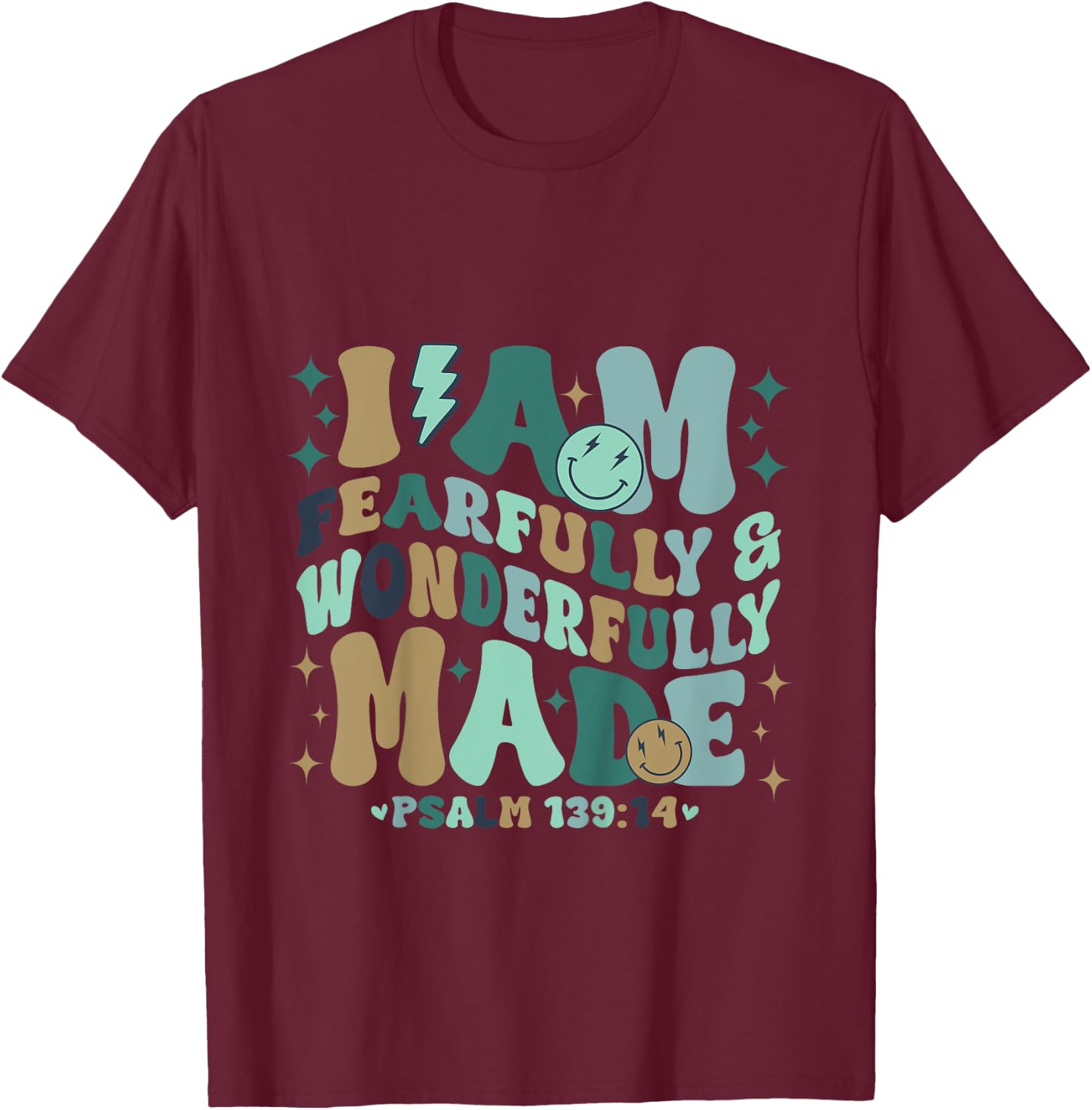 Kids I am Fearfully & Wonderfully Made Retro Bible Verse Kids T-Shirt - T-Shirt | Maroon