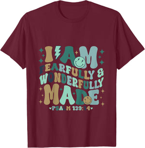 Kids I am Fearfully & Wonderfully Made Retro Bible Verse Kids T-Shirt - T-Shirt | Maroon