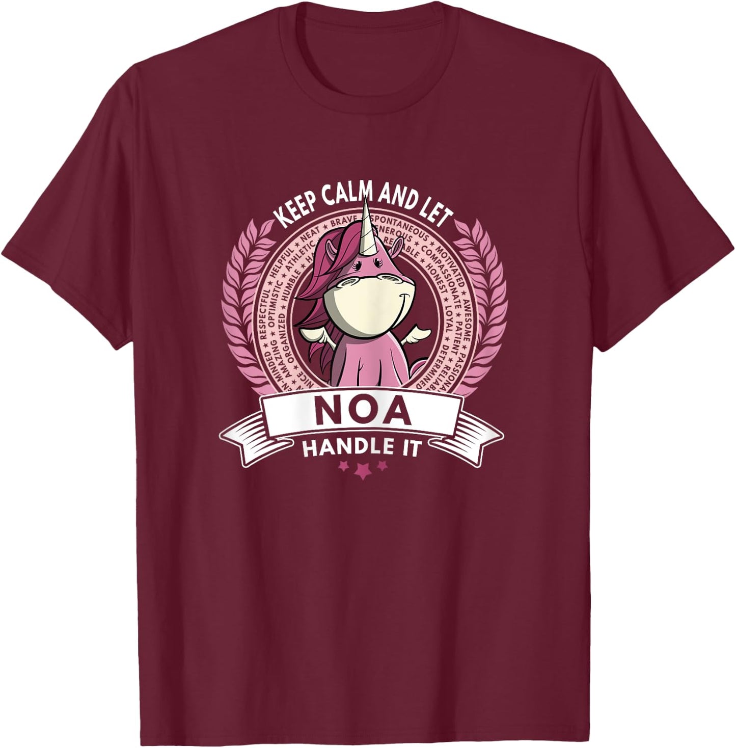Unicorn Noa Name - Girls Women Personalized Unicorn T-Shirt - T-Shirt | Maroon