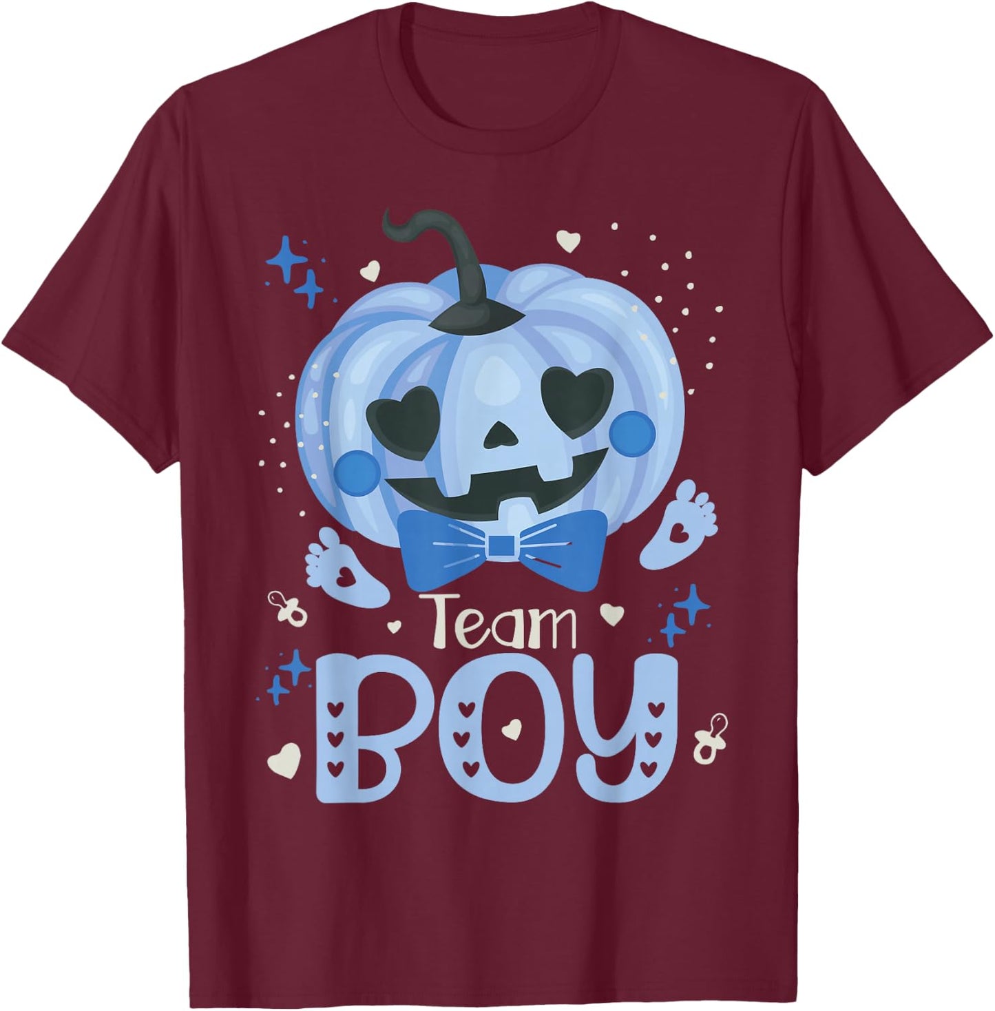Team Boy Pumpkin Halloween Baby Gender Reveal Party Blue T-Shirt - T-Shirt | Maroon