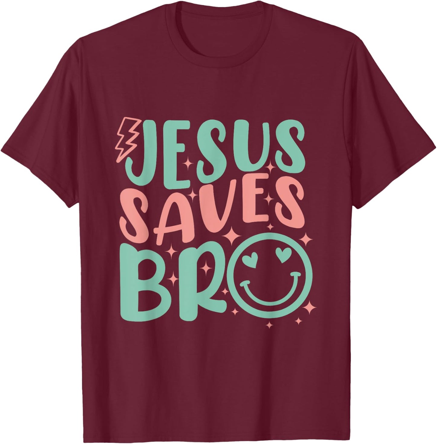 Jesus Saves Bro Retro Kids Christian Religious T-Shirt - T-Shirt | Maroon