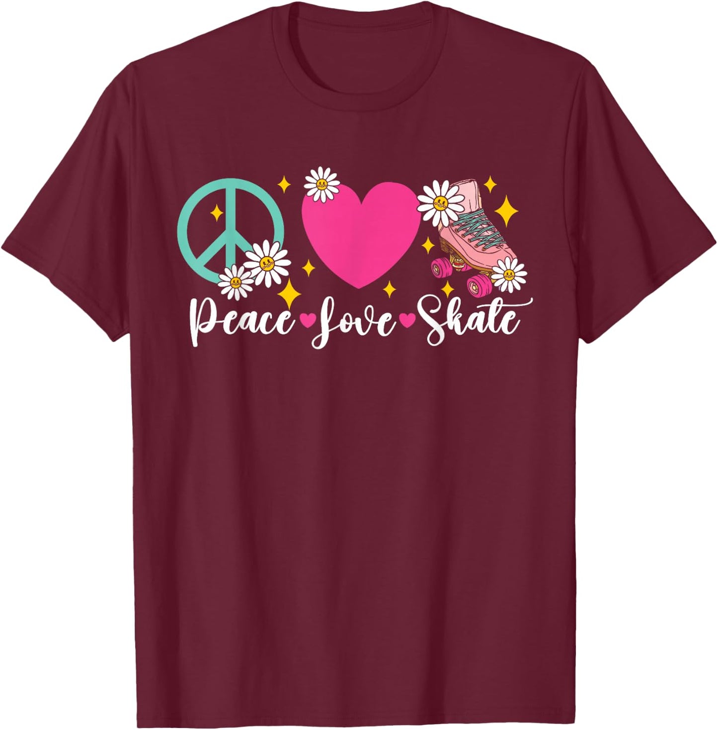 Cool Roller Skating Skate Girl Heart Peace Love Skate T-Shirt - T-Shirt | Maroon