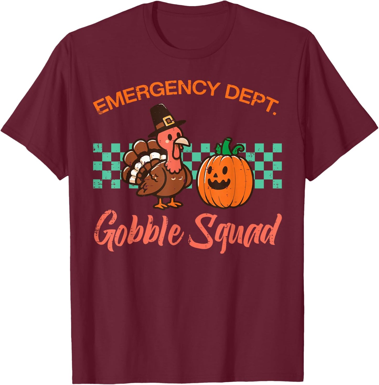Thanksgiving Emergency Nurse Gobble Squad Scrub Top Women T-Shirt - T-Shirt | Maroon