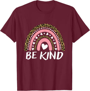 Be Kind Leopard Rainbow T-Shirt - T-Shirt | Maroon