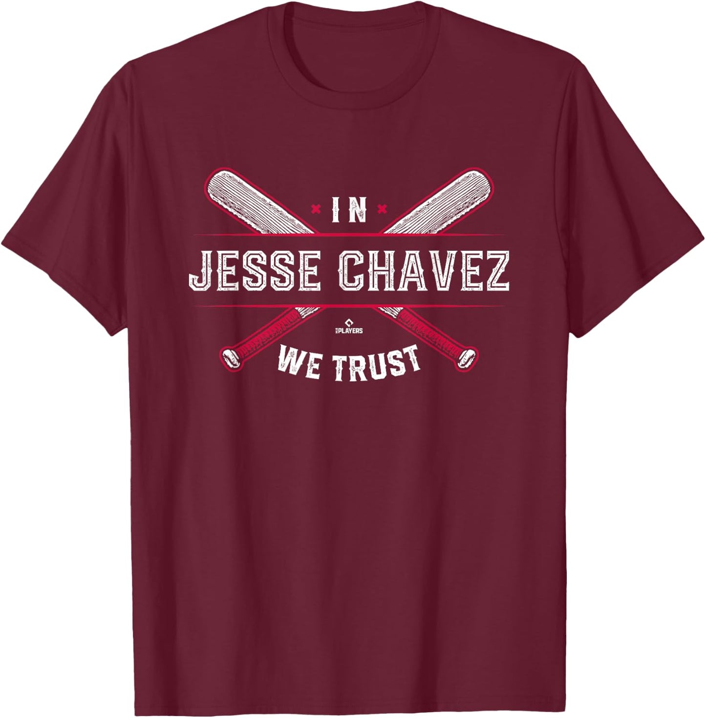 We Trust in Jesse Chavez Atlanta Baseball MLBPA T-Shirt - T-Shirt | Maroon