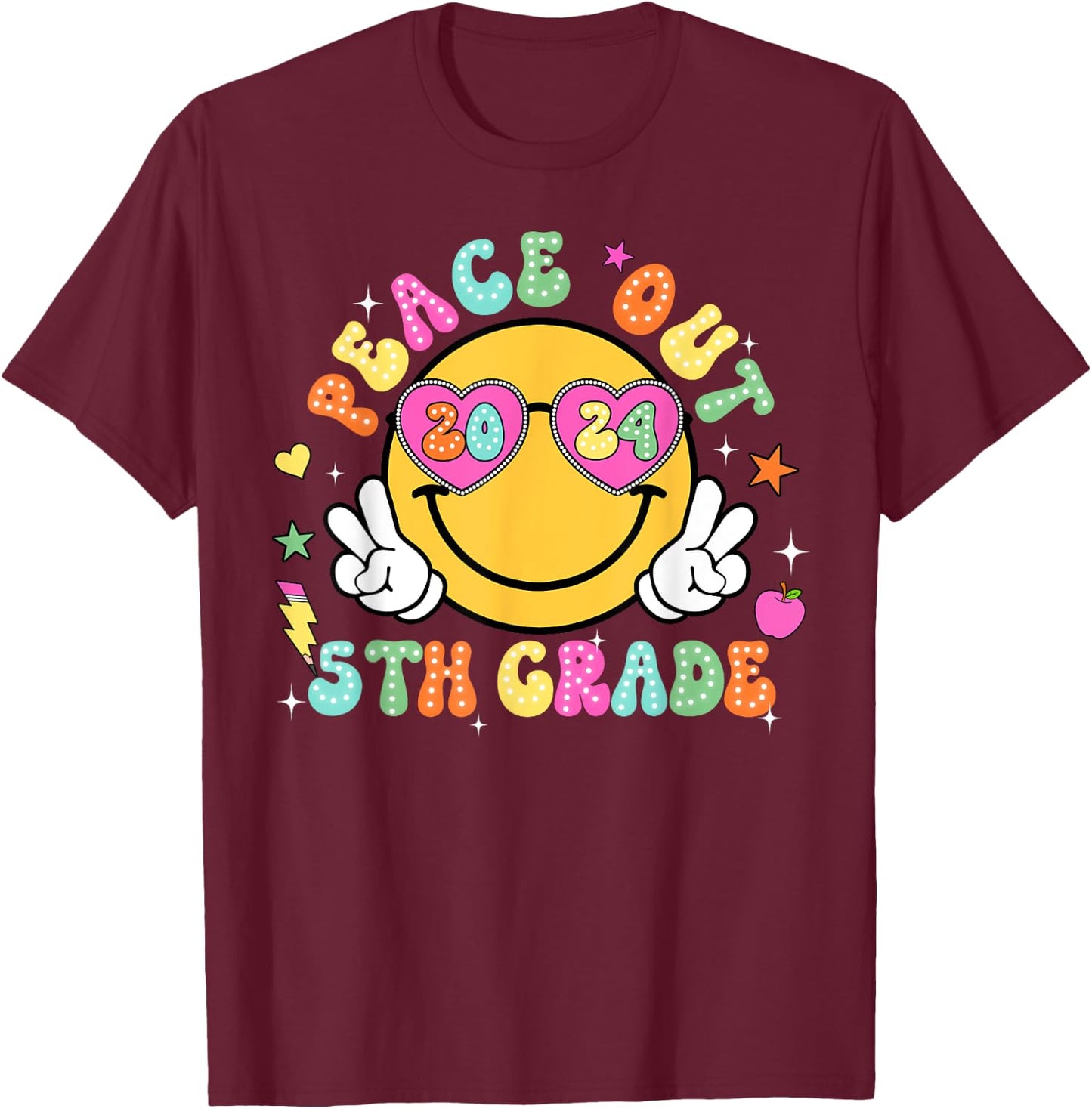 Peace Out Fifth Grade Cute Groovy Last Day of 5th Grade T-Shirt - T-Shirt | Maroon