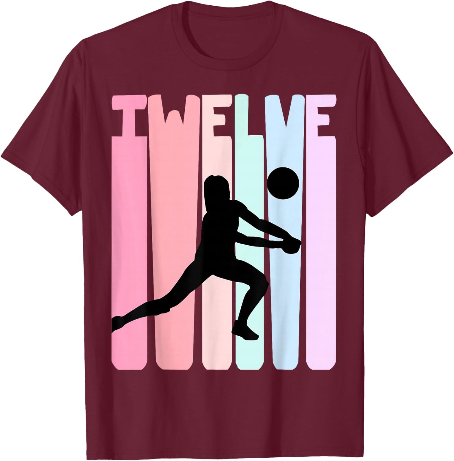 12th Birthday Retro Volleyball Girl Player 12 Years Old Kids T-Shirt - T-Shirt | Maroon