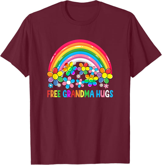 Free Grandma Hugs Lgbt Gay Lesbian Transgender Pride Rainbow T-Shirt - T-Shirt | Maroon