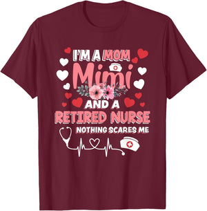 Cute I’m A Mom Mimi & A Retired Nurse Floral Mothers Day T-Shirt - T-Shirt | Maroon