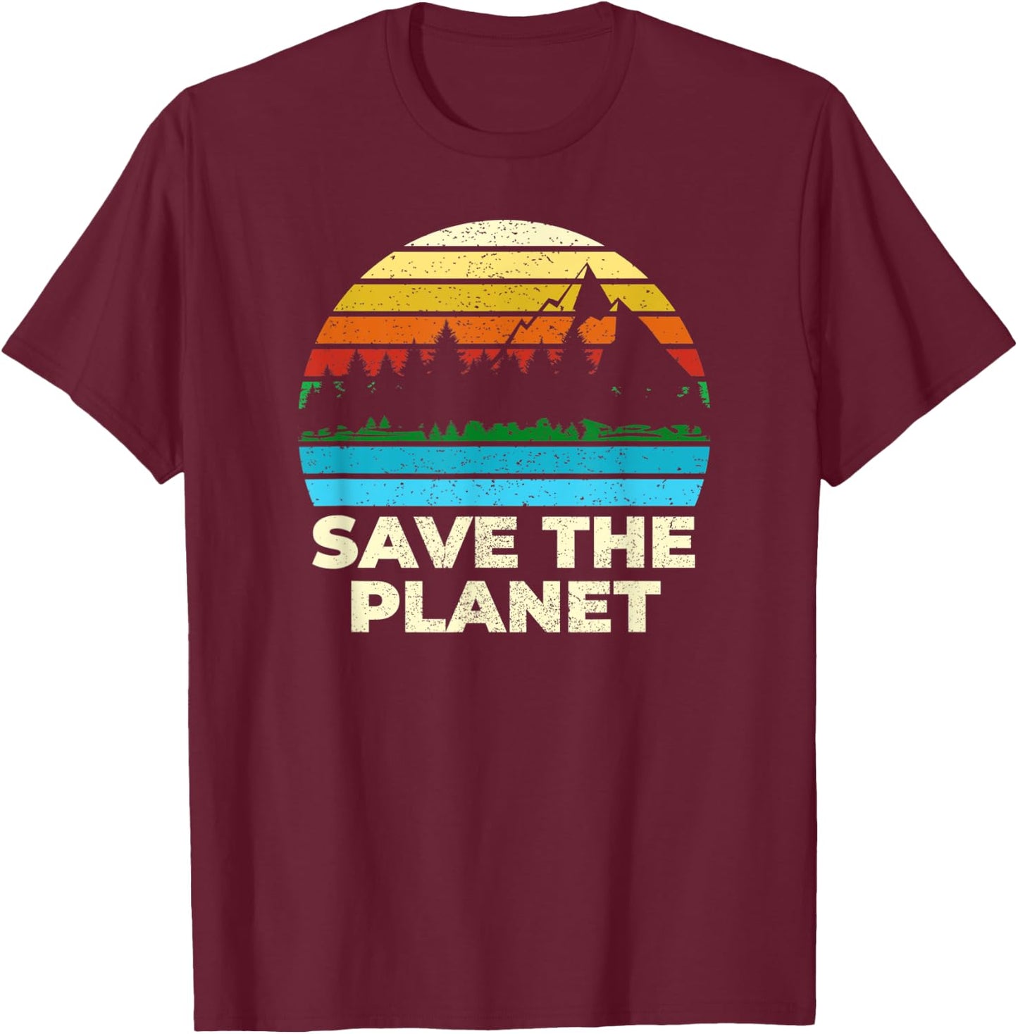 Save Protect The Planet Retro Vintage Earth Day T-Shirt - T-Shirt | Maroon