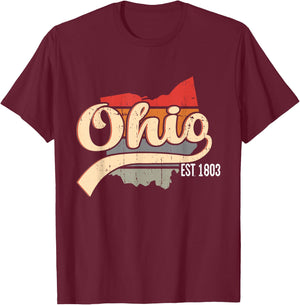 Ohio Home State OH Sunburst Vintage Retro Design T-Shirt - T-Shirt | Maroon