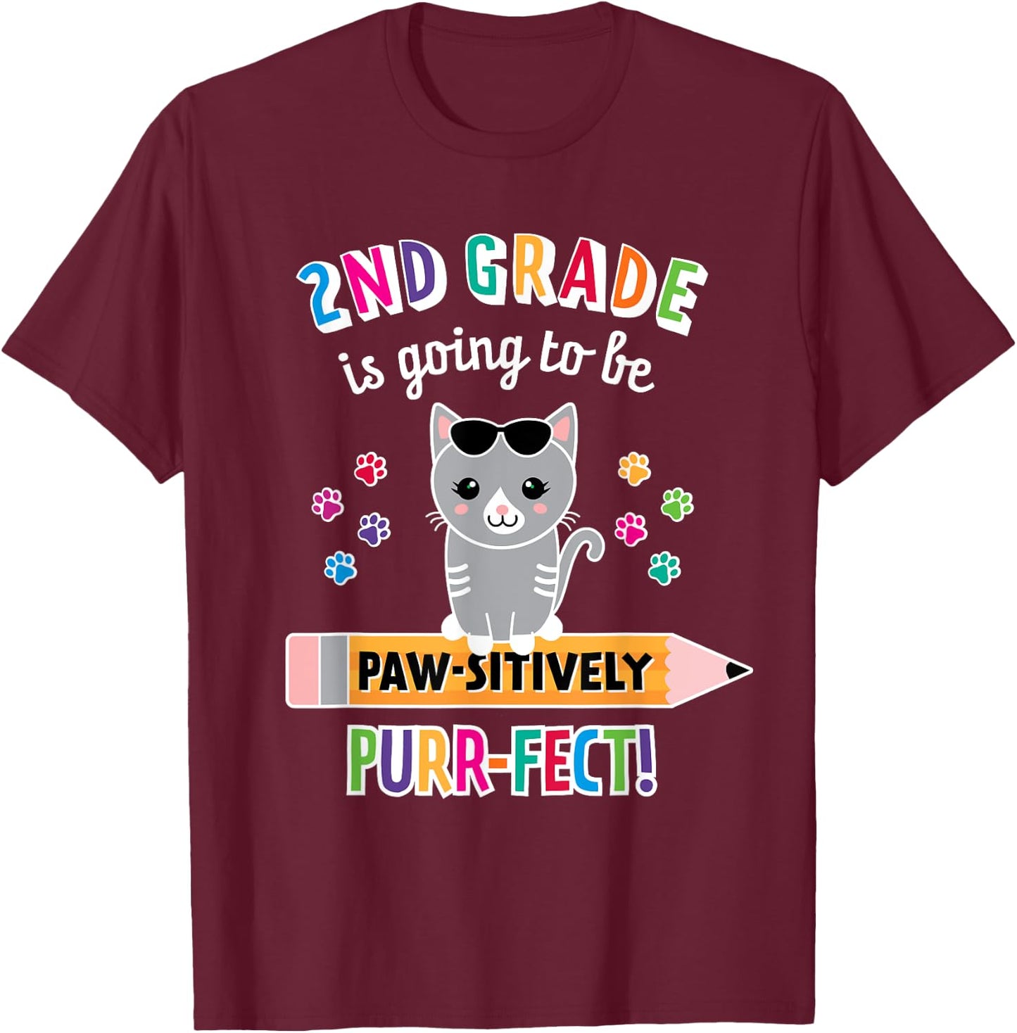 First Day of Second Grade Shirt Cat First Day of School T-Shirt - T-Shirt | Maroon