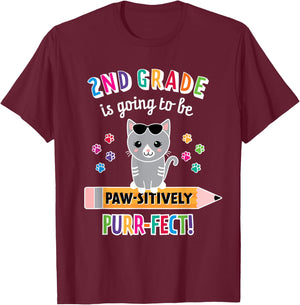 First Day of Second Grade Shirt Cat First Day of School T-Shirt - T-Shirt | Maroon