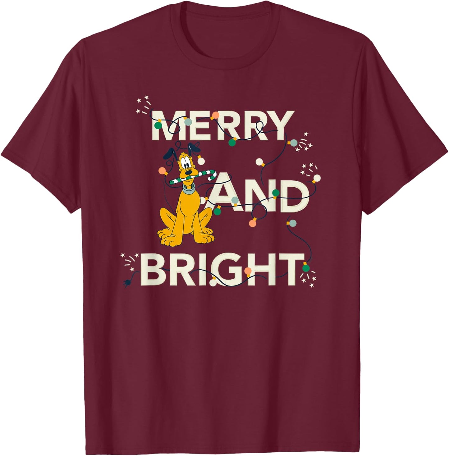 Disney Pluto Merry and Bright Christmas Holiday T-Shirt - T-Shirt | Maroon
