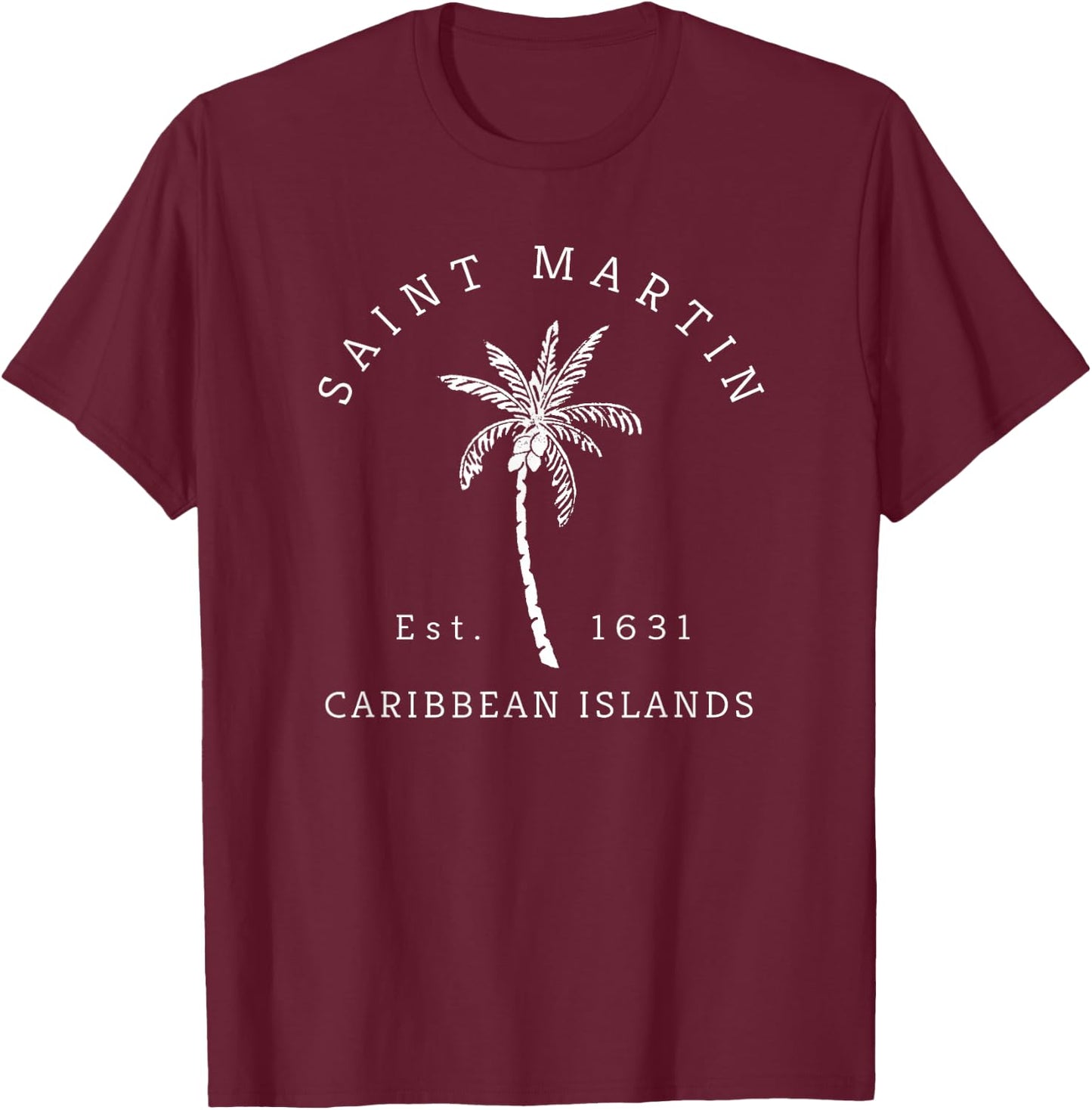 Original St. Martin Caribbean Islands Palm Tree Novelty Art T-Shirt - T-Shirt | Maroon