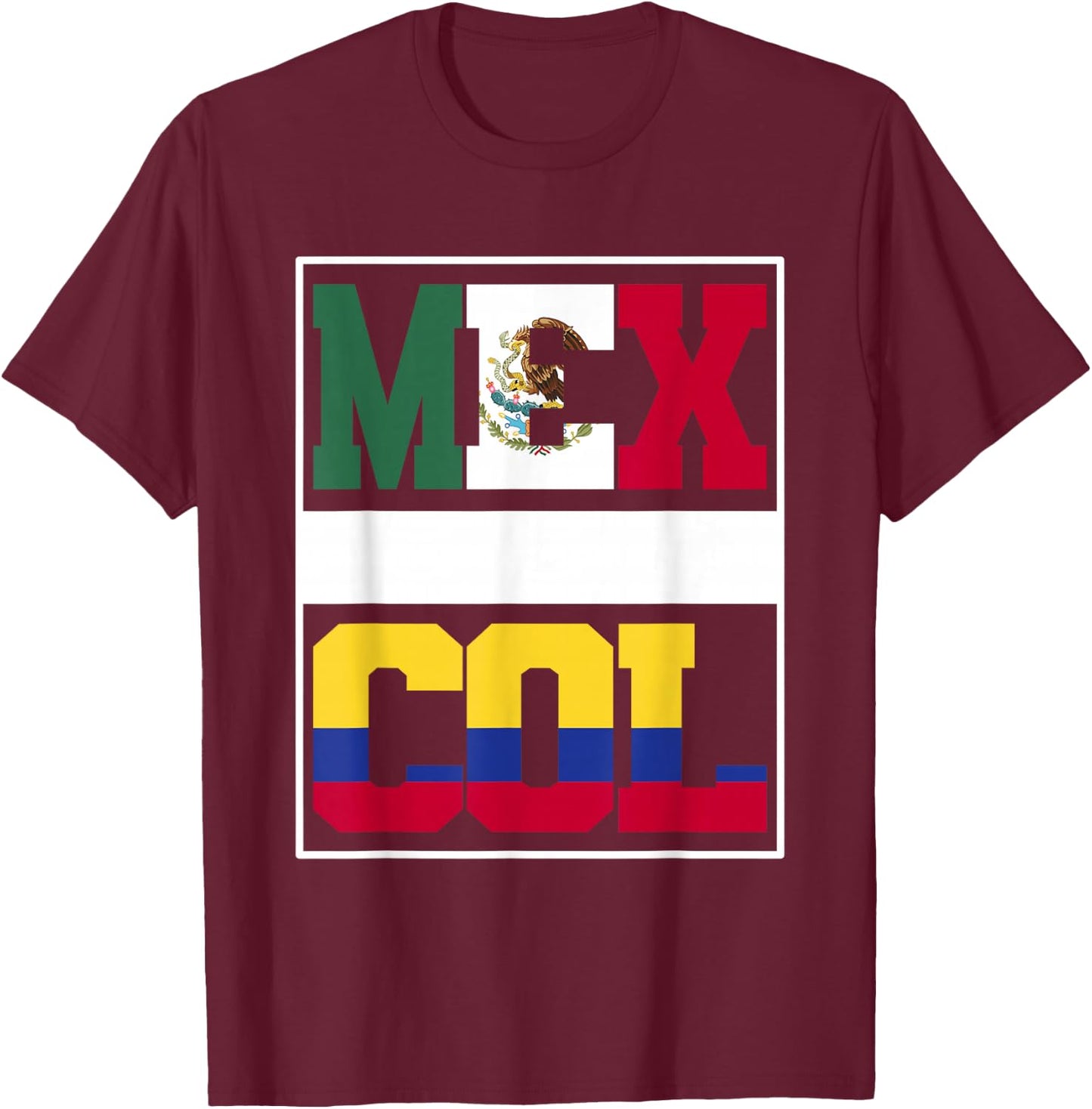 Half Colombian Mexican Mixed Heritage Colombia Mexico Roots T-Shirt - T-Shirt | Maroon