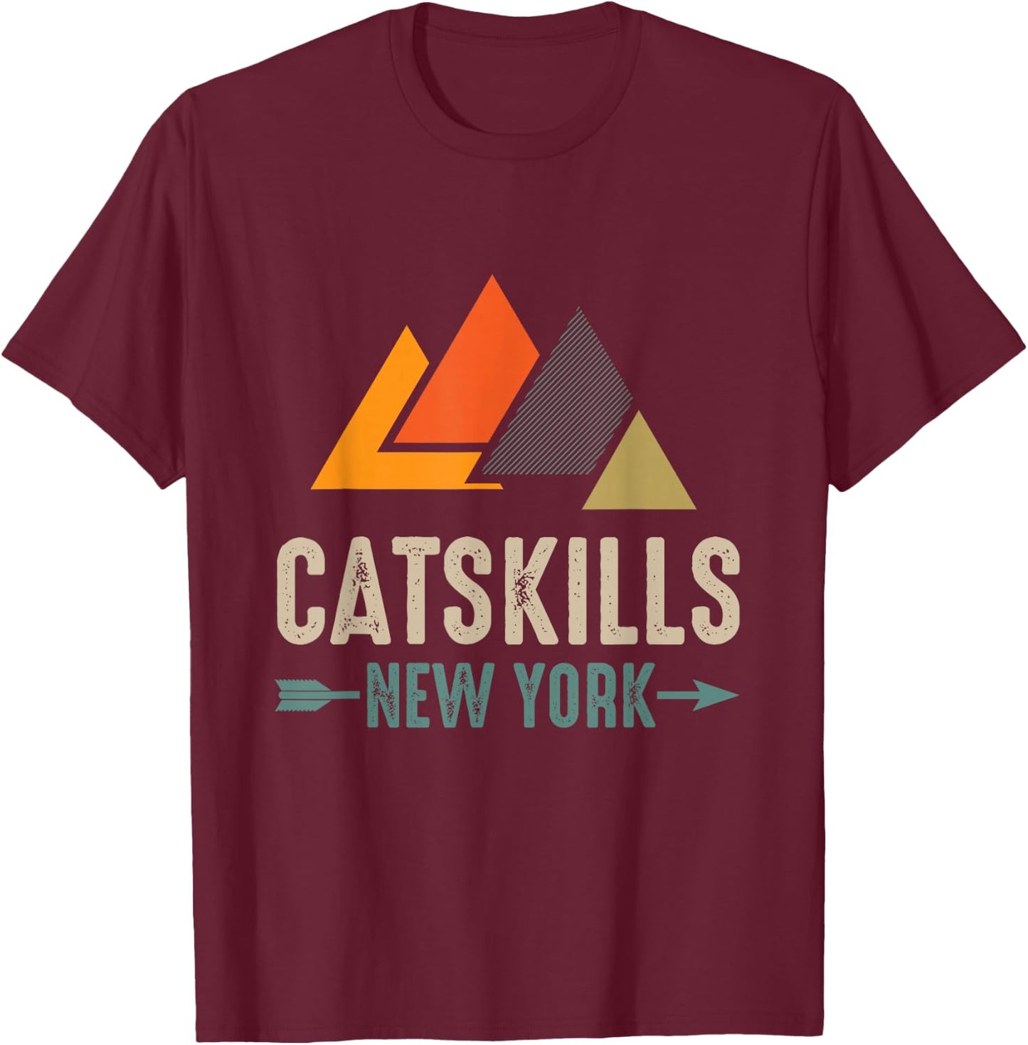 Minimal Geometric Mountains Catskills New York Vintage Retro T-Shirt - T-Shirt | Maroon
