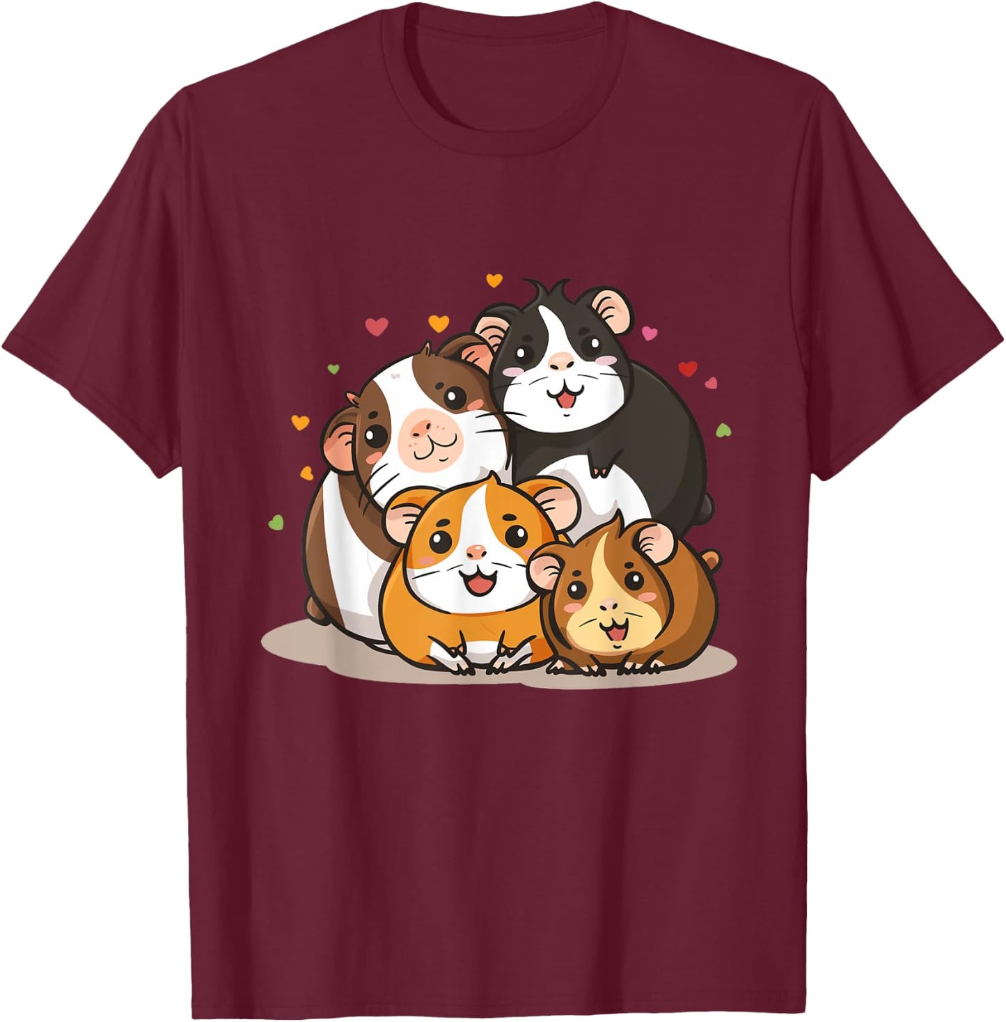 Giggling Guinea Pig Family Portrait T-Shirt - T-Shirt | Maroon