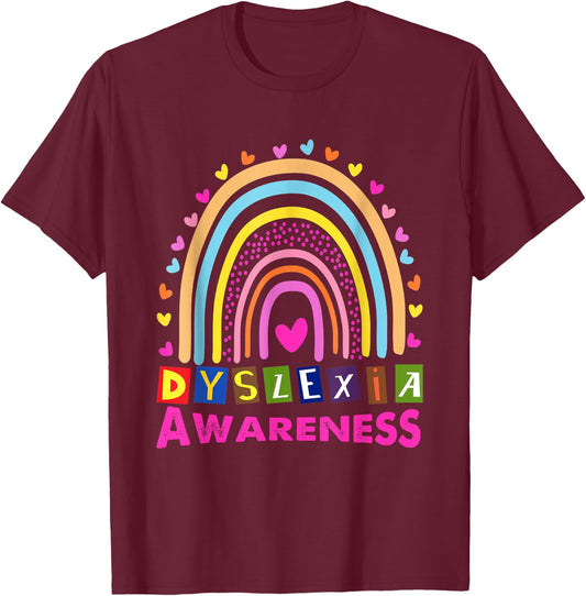 Dyslexia Awareness Month Rainbow Cute Graphic T-Shirt - T-Shirt | Maroon