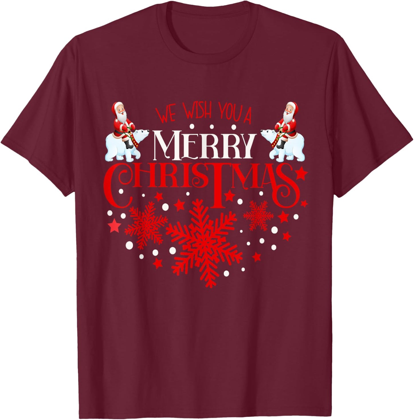 We wish you a merry Christmas Santa Riding a Icebear T-Shirt - T-Shirt | Maroon