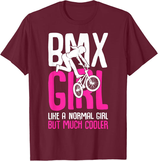 BMX Girl Rider Bike Bicycle Stunt Racing Kids Girls T-Shirt - T-Shirt | Maroon