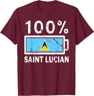 Saint Lucia Flag | 100% Saint Lucian Battery Power Tea T-Shirt - T-Shirt | Maroon