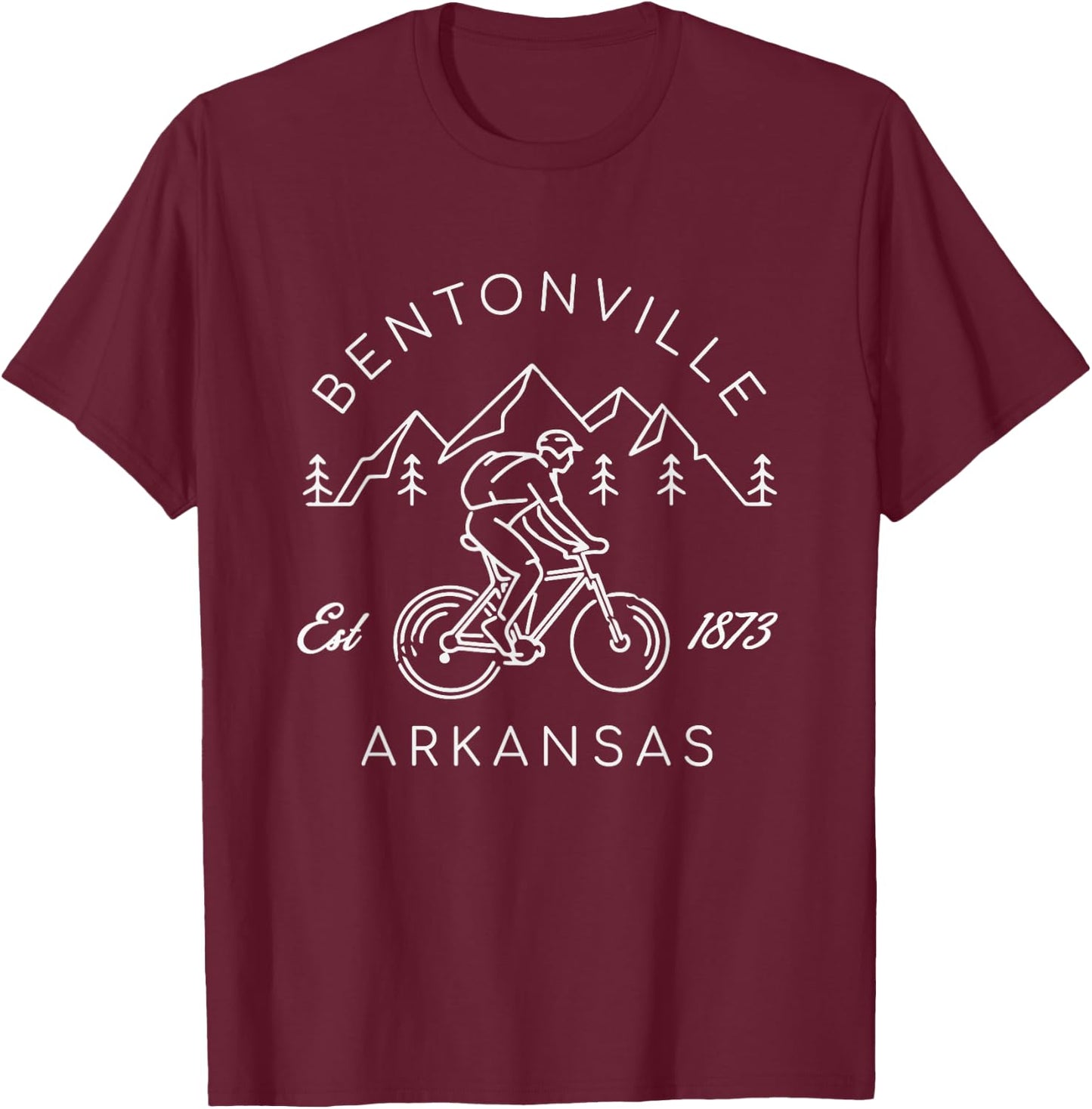 Bentonville Arkansas Mountain Biking Cyclist Simple Line Art T-Shirt - T-Shirt | Maroon