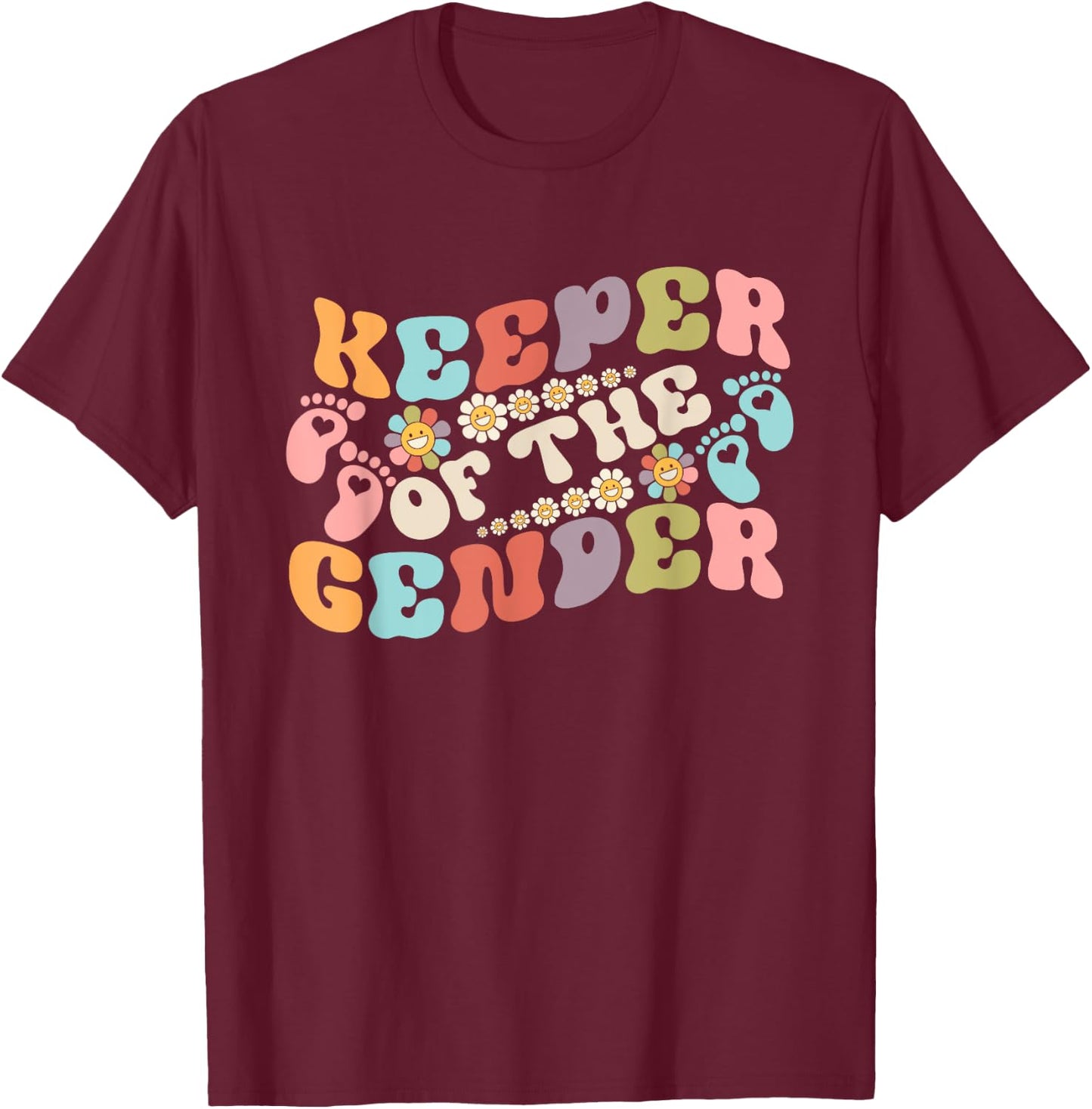 Gender Reveal Keeper of the Gender Groovy Flower Retro T-Shirt - T-Shirt | Maroon
