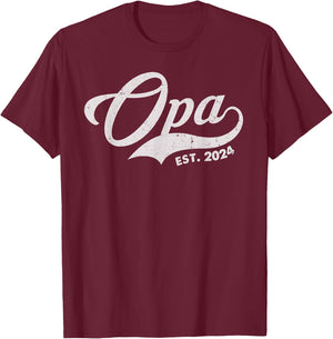 Opa est. 2024 for Fathers Day Soon to be Grandpa 2024 T-Shirt - T-Shirt | Maroon