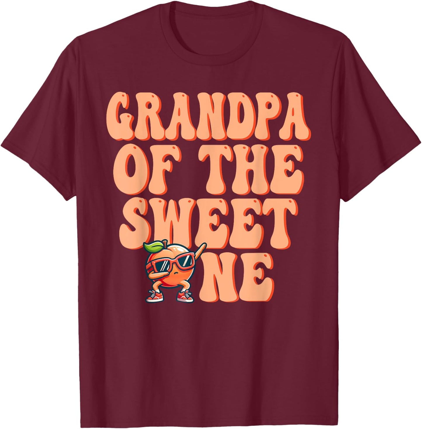 Grandpa of The Sweet One Peach 1st Birthday on Peach T-Shirt - T-Shirt | Maroon