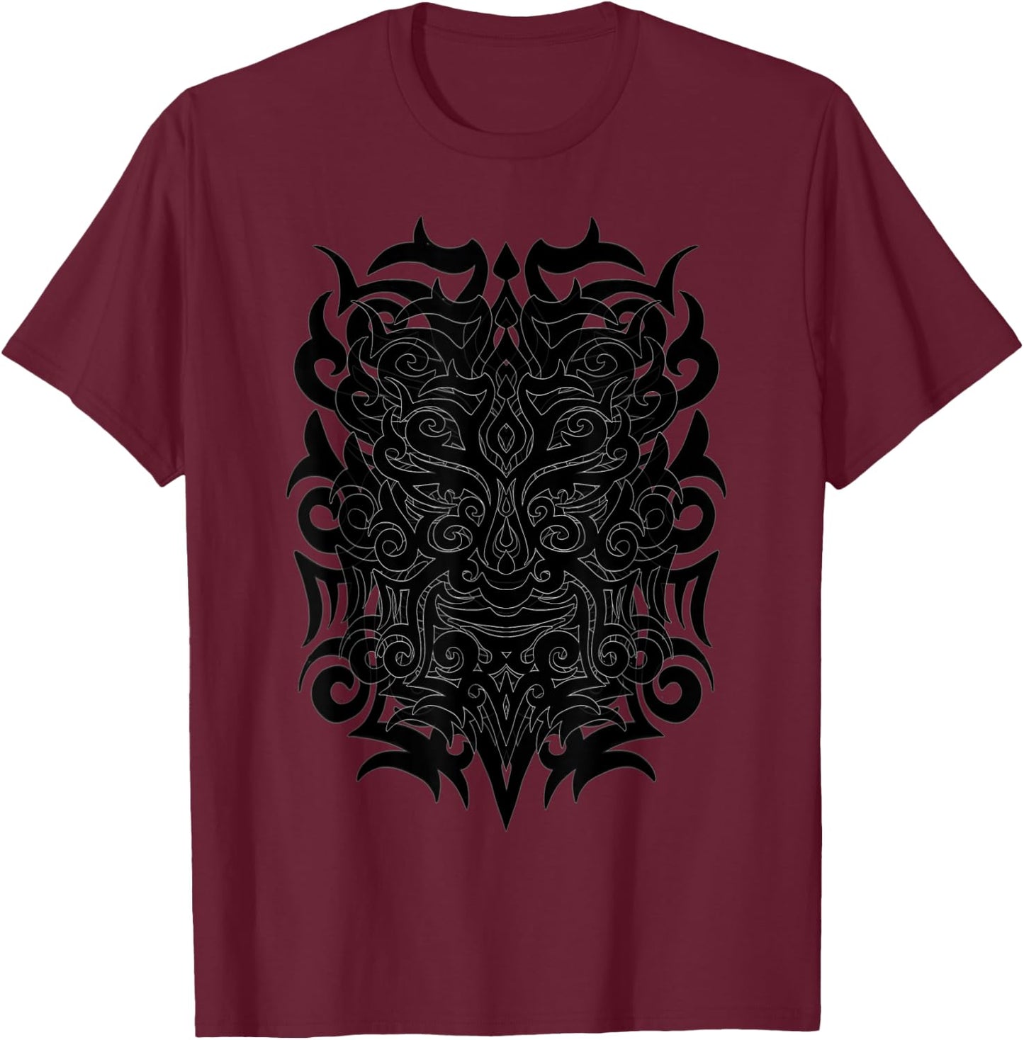 Tribal Maori Tattoo Style Warrior Face Tribal T-Shirt - T-Shirt | Maroon