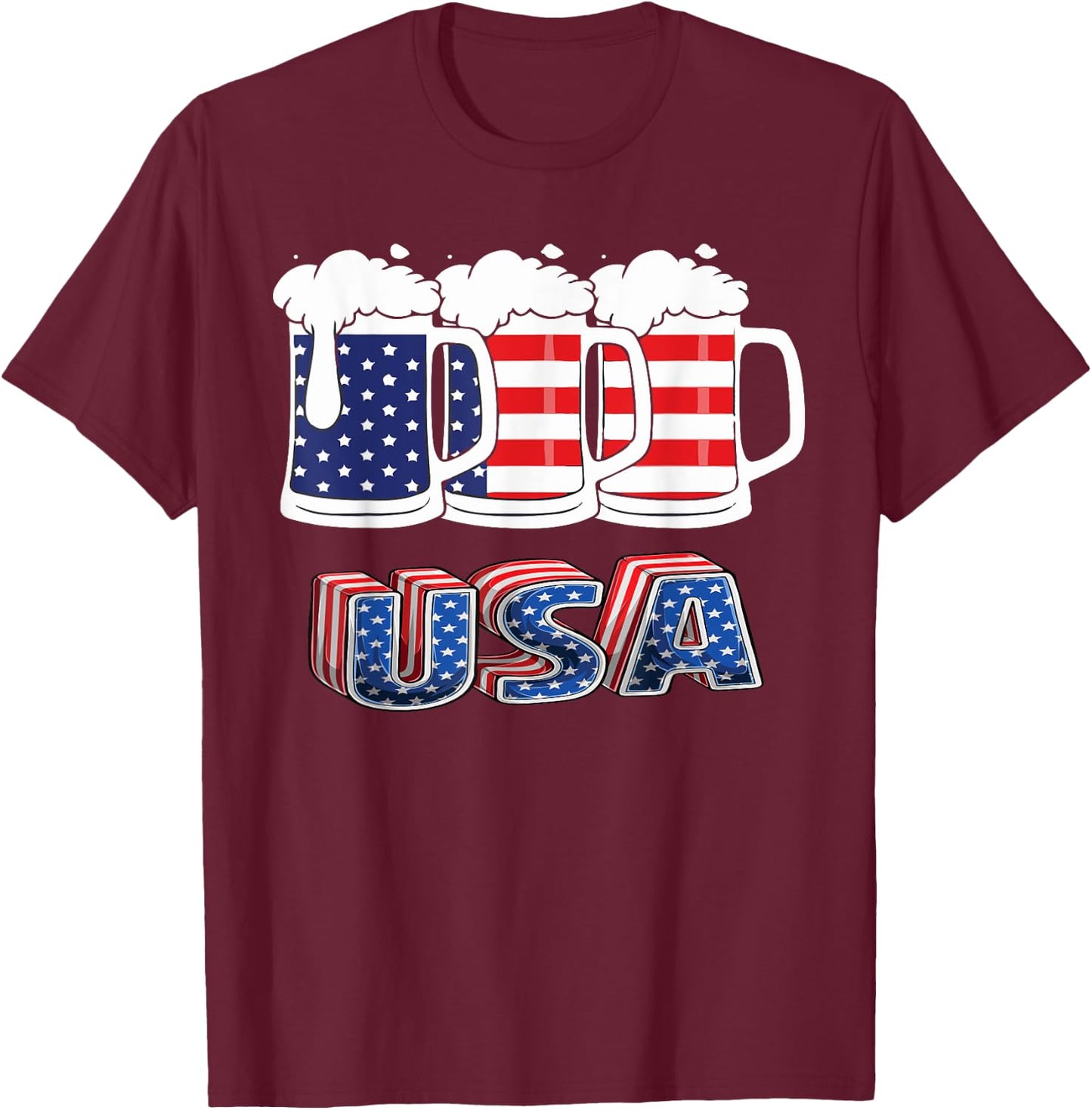 Beer American Flag 4th Of July Merica USA Drinking Team Men T-Shirt - T-Shirt | Maroon