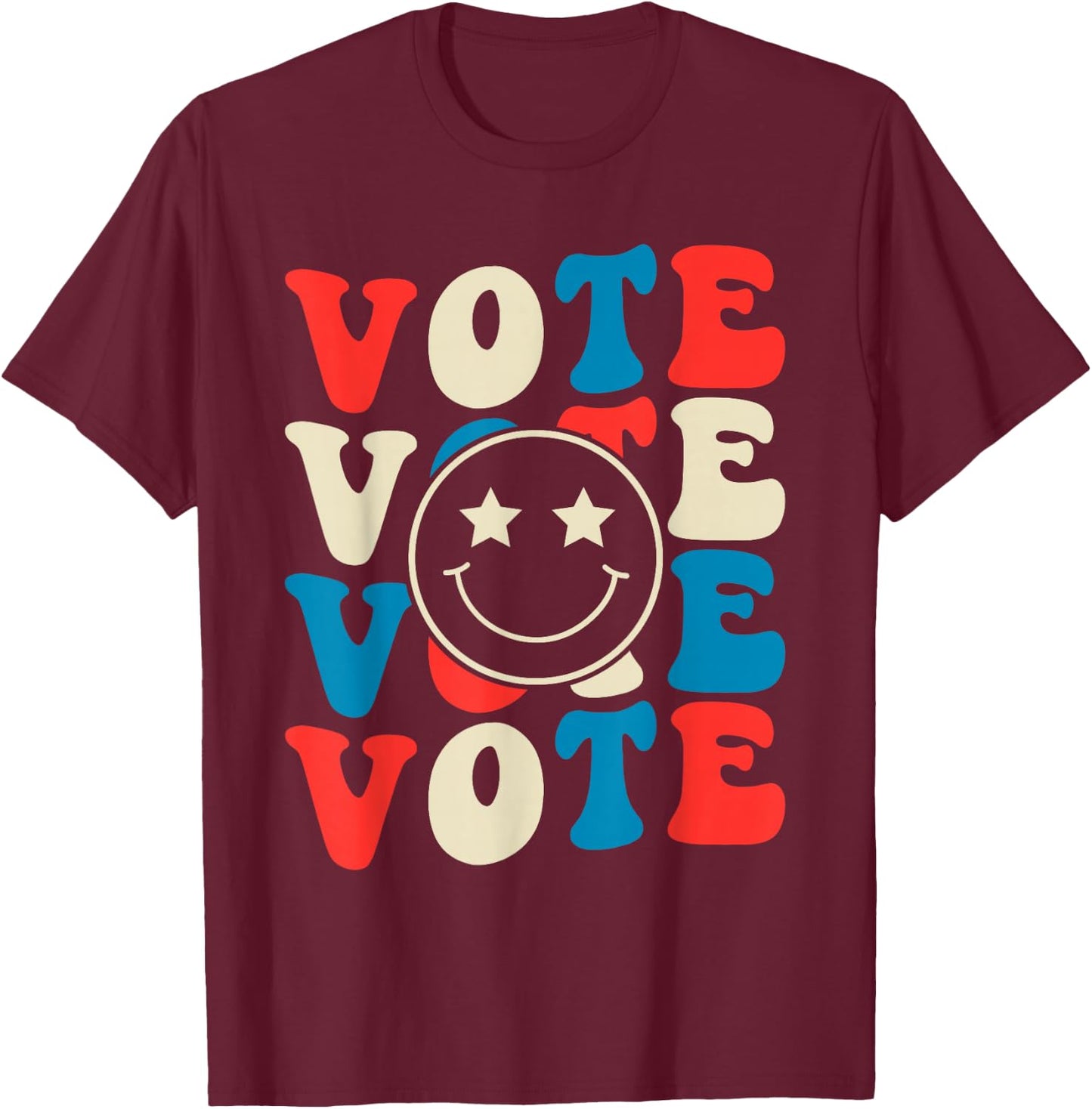Vote Election 2025 Cute Retro Groovy American Voter Girls T-Shirt - T-Shirt | Maroon