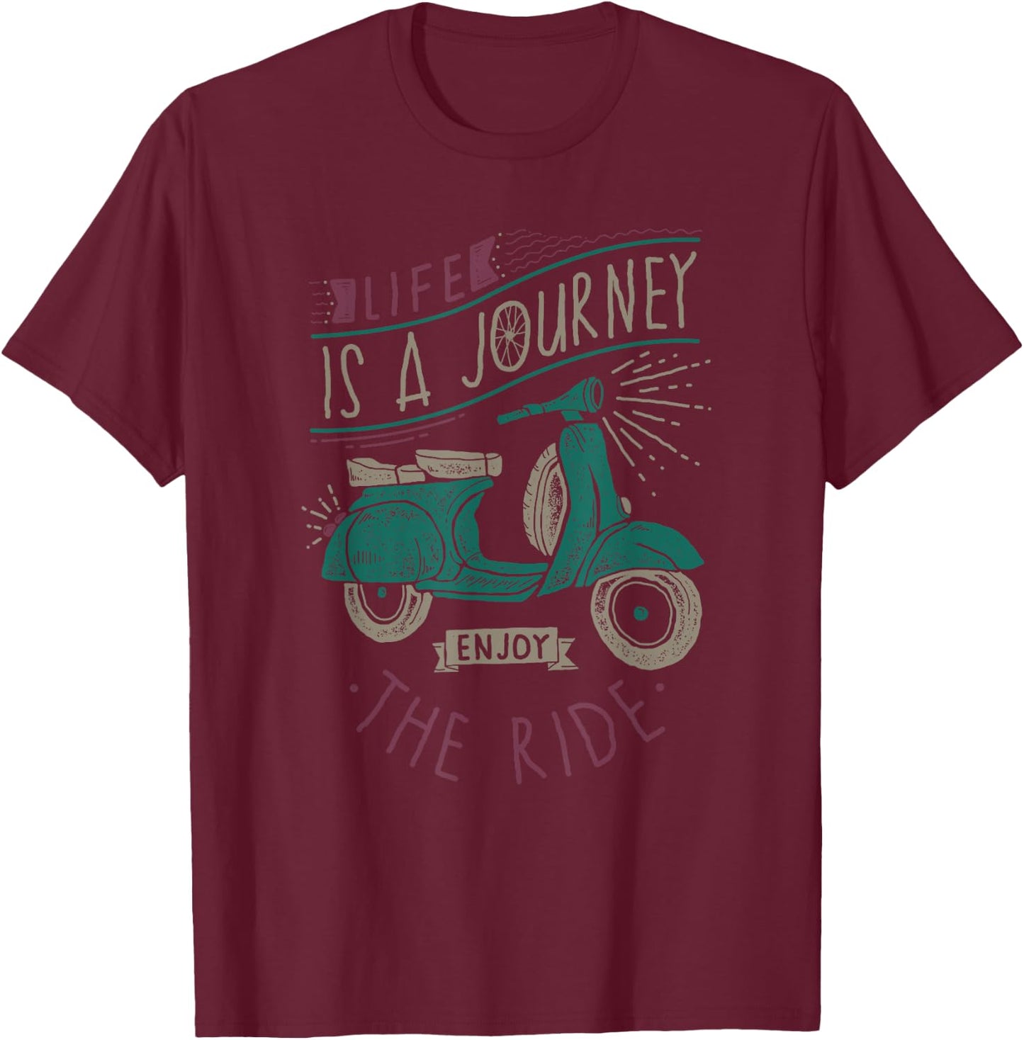 Life Is A Journey Enjoy The Ride Moped Vintage Retro Scooter T-Shirt - T-Shirt | Maroon