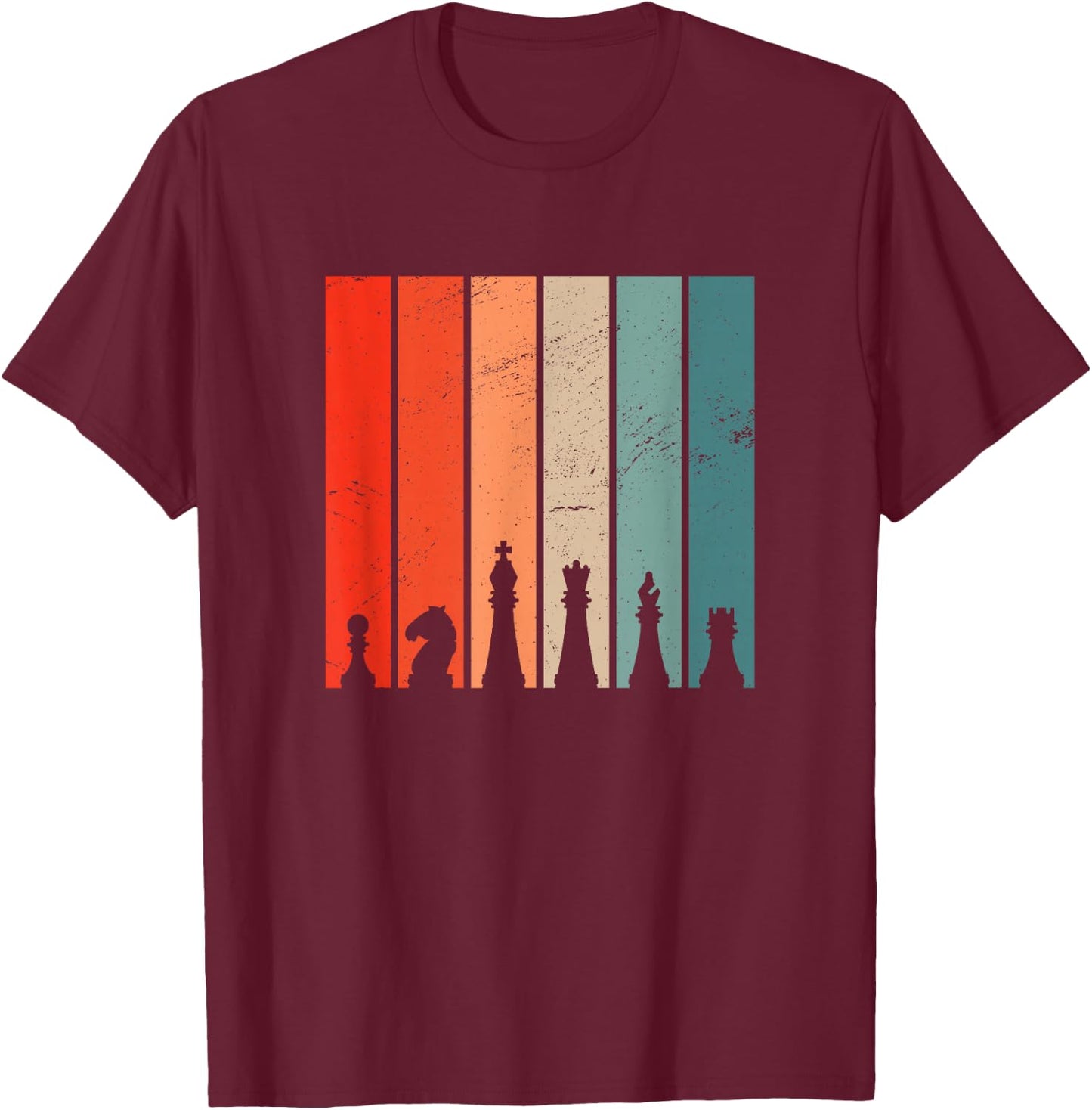 Retro Chess Chessboard Chess Character Chess Pieces T-Shirt - T-Shirt | Maroon