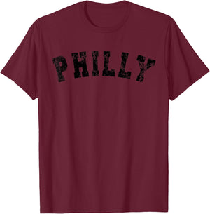 Vintage Philadelphia Distressed Philly Apparel Vintage Philadelphia Distressed Font Philly Apparel Grey T-Shirt - T-Shirt | Maroon