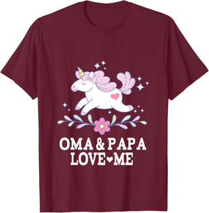 Oma and Papa Love Me Granddaughter Unicorn T-Shirt - T-Shirt | Maroon