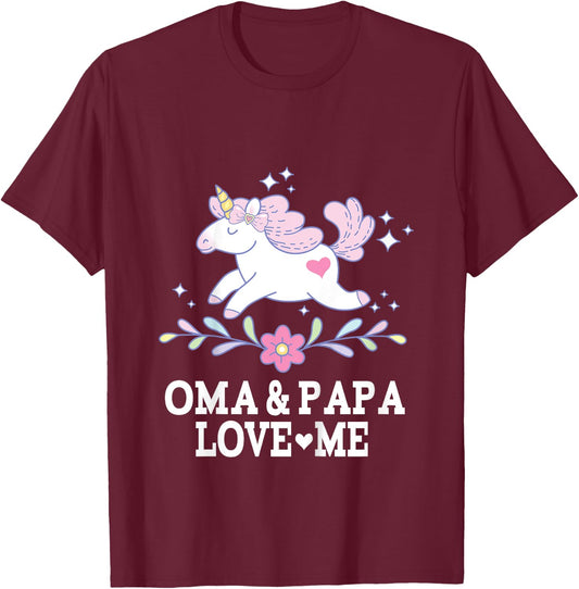 Oma and Papa Love Me Granddaughter Unicorn T-Shirt - T-Shirt | Maroon